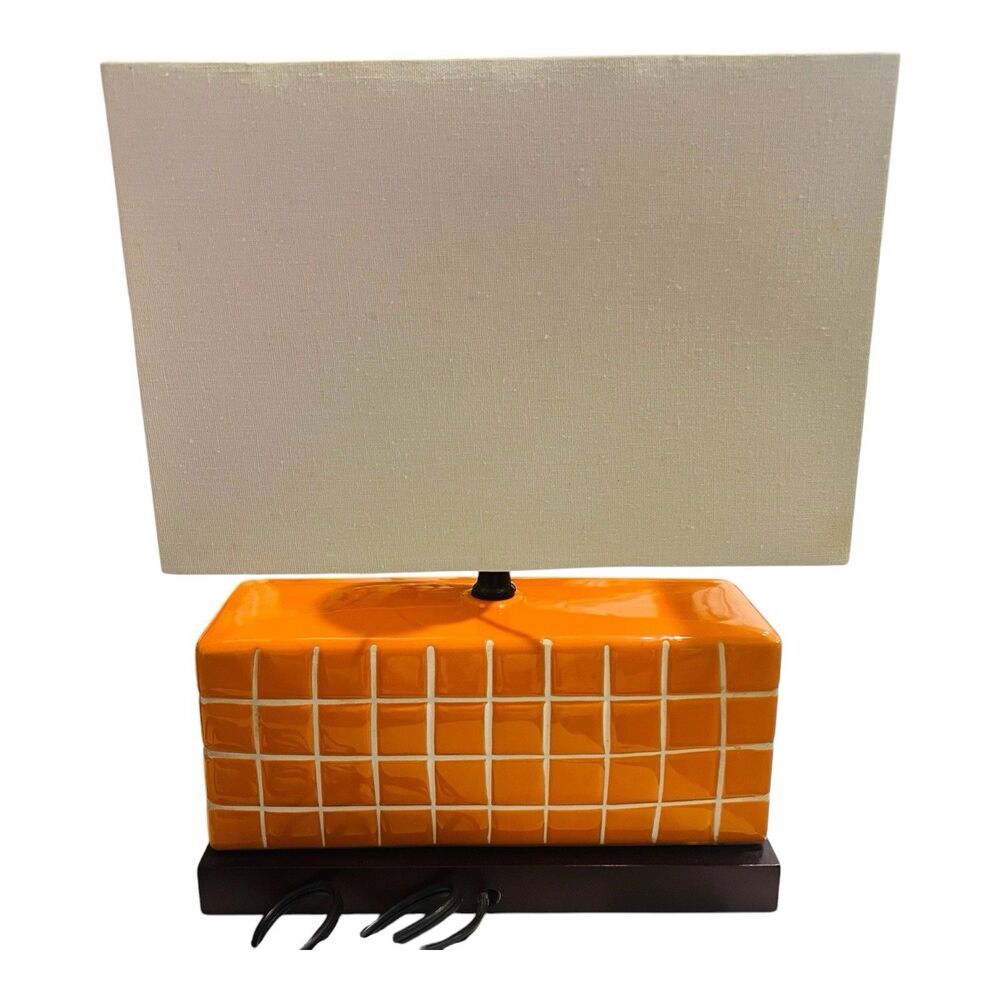 Vintage Jombus Design Tangerine Orange Tile Ceramic Table Lamp 1970s Pop Art